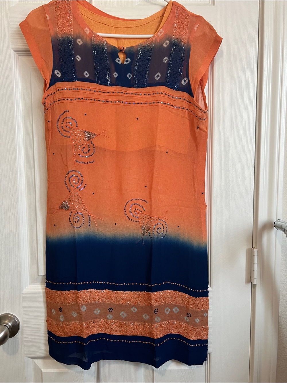 Women's Orange & Navy Embellished Summer Dress Indian salwar with pant and duper
